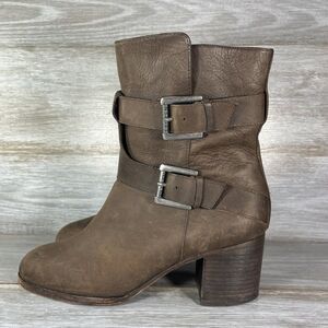 Lauren Ralph Lauren GEN Brown Nubuck Leather Ankle Boot Buckle Strap Size 9.5